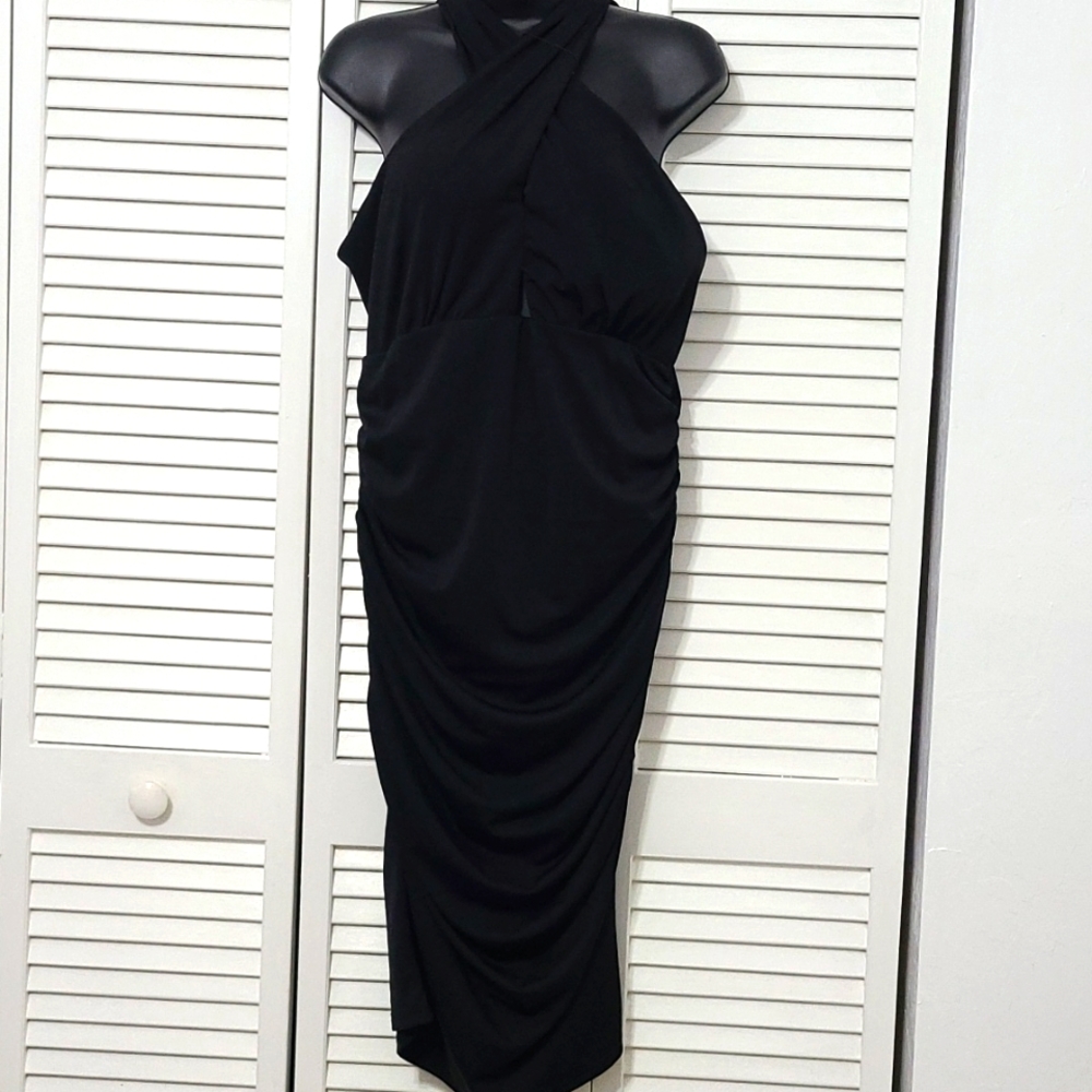 NWT LG MENGKAI Black Sleeveless Rouged Dress